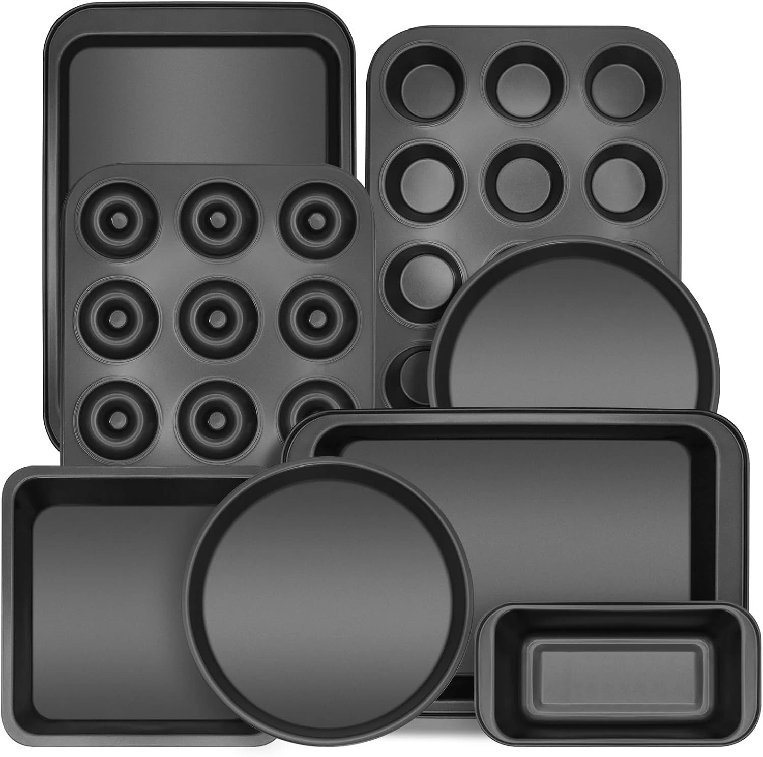 Bakeware Sets Nonstick Baking Pans Set 8 Piece Including Donut Pan,2 Round Cake