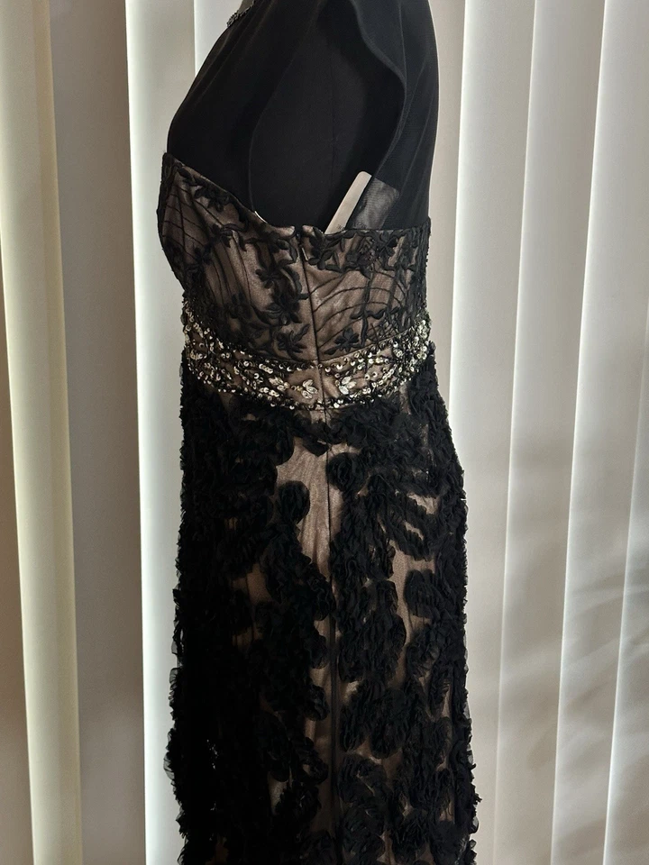 NUEVO CON ETIQUETAS Sue Wong N1301 Cóctel Baile de graduación Noche Roseta Vestido Corto NEGRO/DESNUDO! 10 Foto 4 de 4