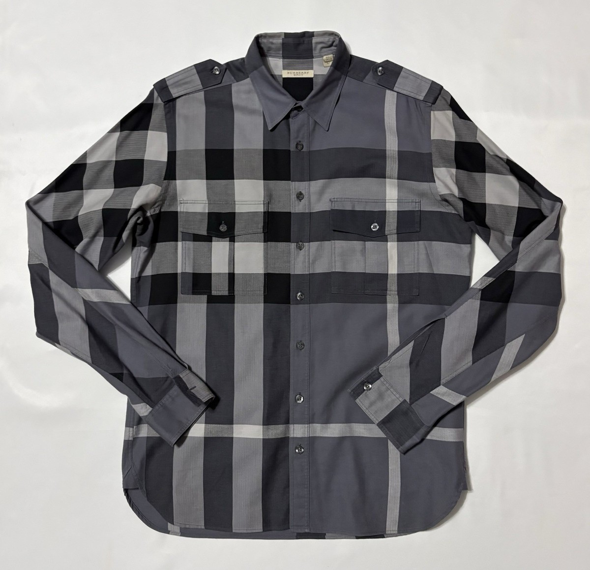 BURBERRY Flannel Shirt Check Gray Medium M | eBay