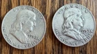 1958 D & 1959 D BENJAMIN FRANKLIN HALVES PAIR - 90% SILVER-NICE DETAIL-ESTATE #2