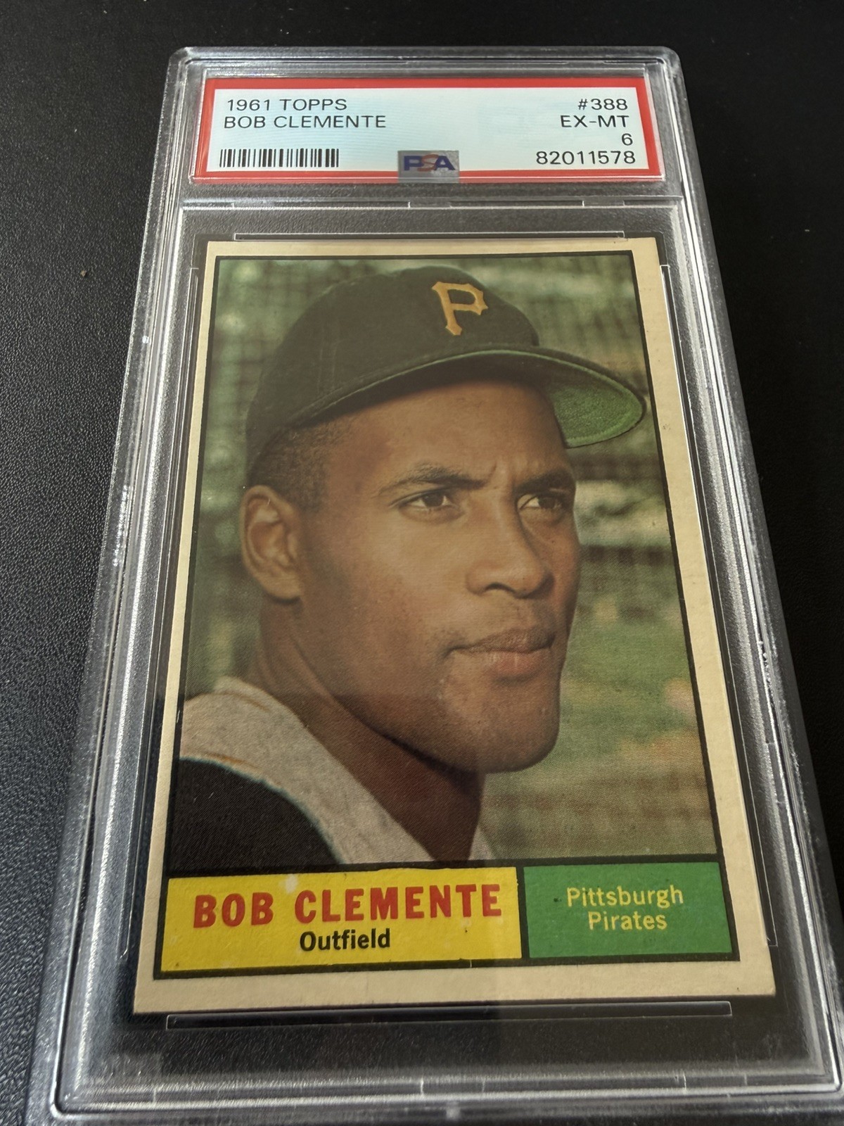 Roberto/Bob Clemente 1961 Topps Baseball Card #388 Pirates - PSA Graded 6 EX-MT view 6