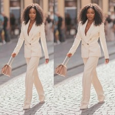 Biege Women's Suits Slim Fit Fashion Lady Office Work Wear Business Two Picces