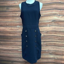 Banana Republic Utility Sheath Dress Womens 8 Navy Sleeveless Button Pocket