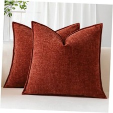 Pack of 2 Chenille Decorative Throw Pillow Covers 24" x 24" Pack of 2 Rust