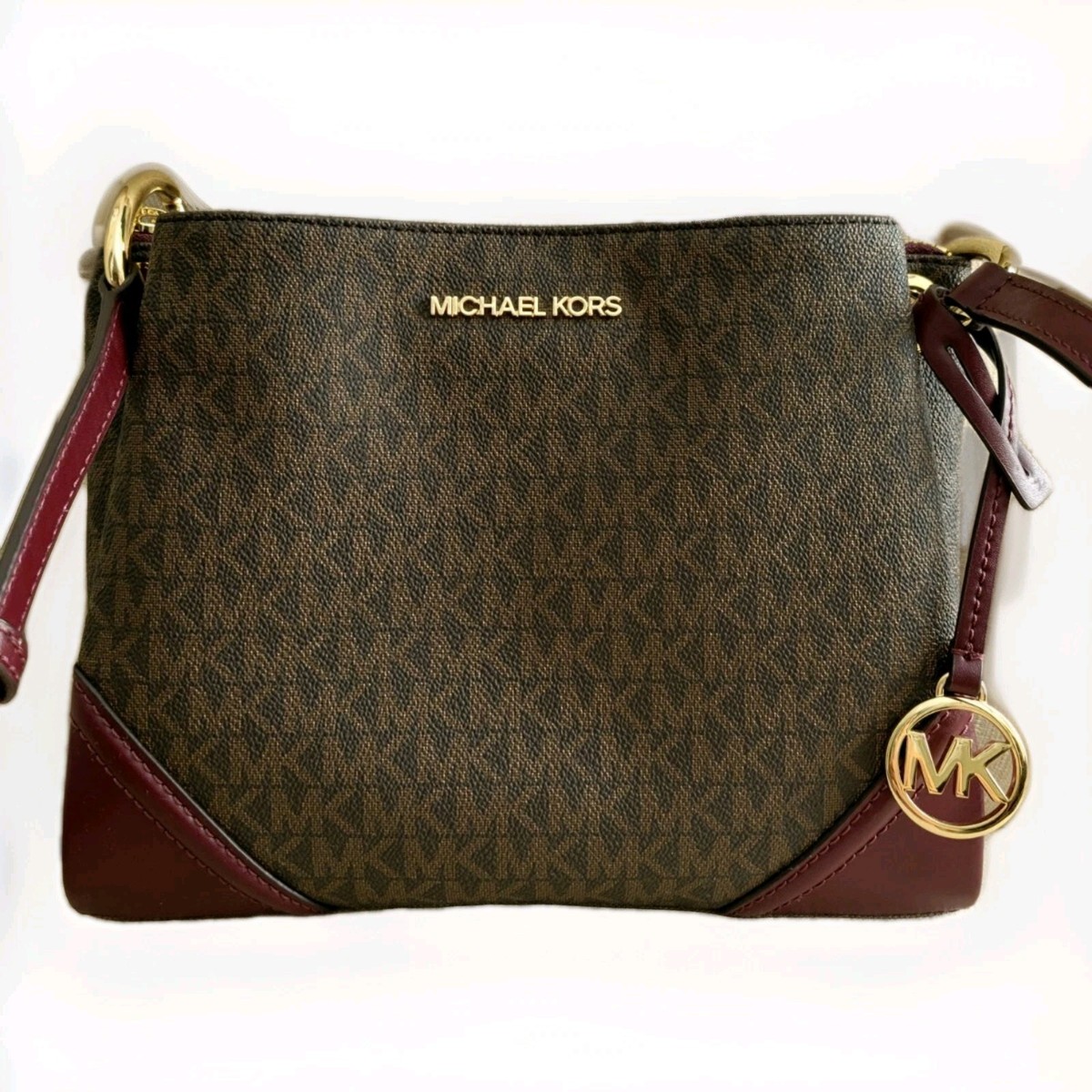 Michael Kors Nicole Small Signature Brown / Burgundy/Gold