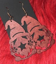Women  s Brown Gnome Shaped Wooden Earrings Cutout Medium Lightweight Holiday