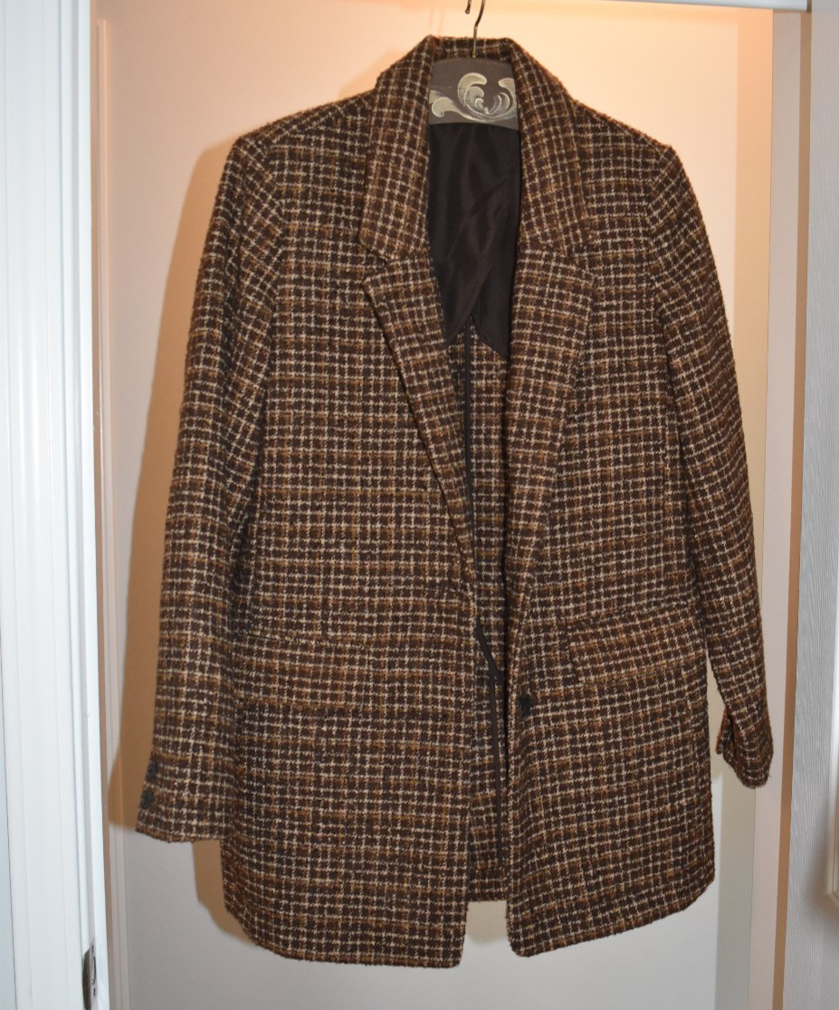 Old Navy Women's Brown Tweed Plaid Blazer / Collared Jacket Sz. M