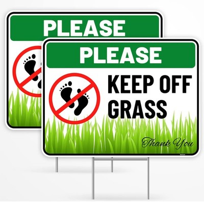 2 PCS 12x9 inch ''Keep Off Grass'' Sign with Stake Corrugated Plastic Panel