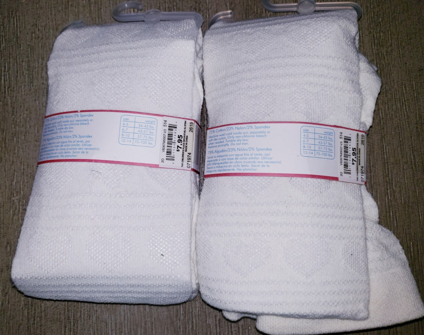 как выглядит 2 pair GIRLS NEW NWT CHILDRENS PLACE WHITE TIGHTS DESIGN IN KNIT 12/14 NICE фото