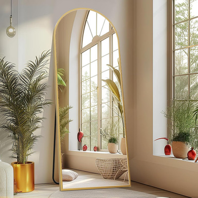 Gold Arched Full Length Mirror 64''x21'' - Leaning or Standing, Thin Frame