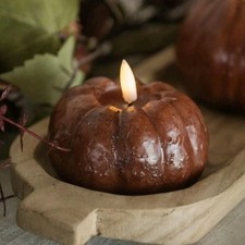 Ragon House 3" Bronze 3D Flame Short Pumpkin Candle w/ Timer FALL THANKSGIVING