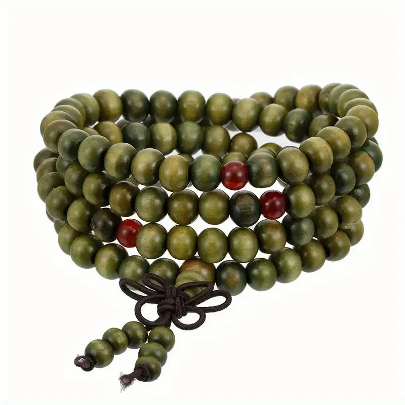 Mala bracelet bois de santal bouddha 108 perles bois prière perles vert - Photo 1/2