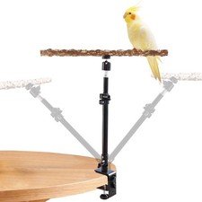 16-24 Inch Height Adjustable Bird Perch Stand, Natural Pepper Wood, Black, Bi...