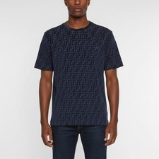 Fendi Navy Blue Zucca Flocked Jersey Crew Neck TShirt M
