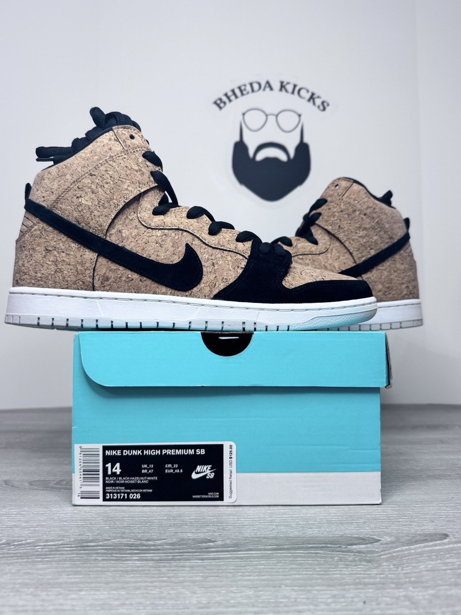Size 14 - Nike SB Dunk High Cork 313171-026 Black Hazelnut White