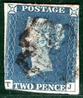 GB 1840 TWO PENCE BLUE QV Stamp SG.5 2d Plate 2 (TJ) MX DS8 Cat £1,000- REDB125