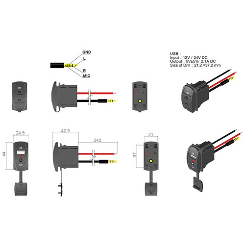 12V Car Audio Accessories 3.5mm Jack AUX/ USB Socket Adapter for aux usb socket - Afbeelding 2 van 9