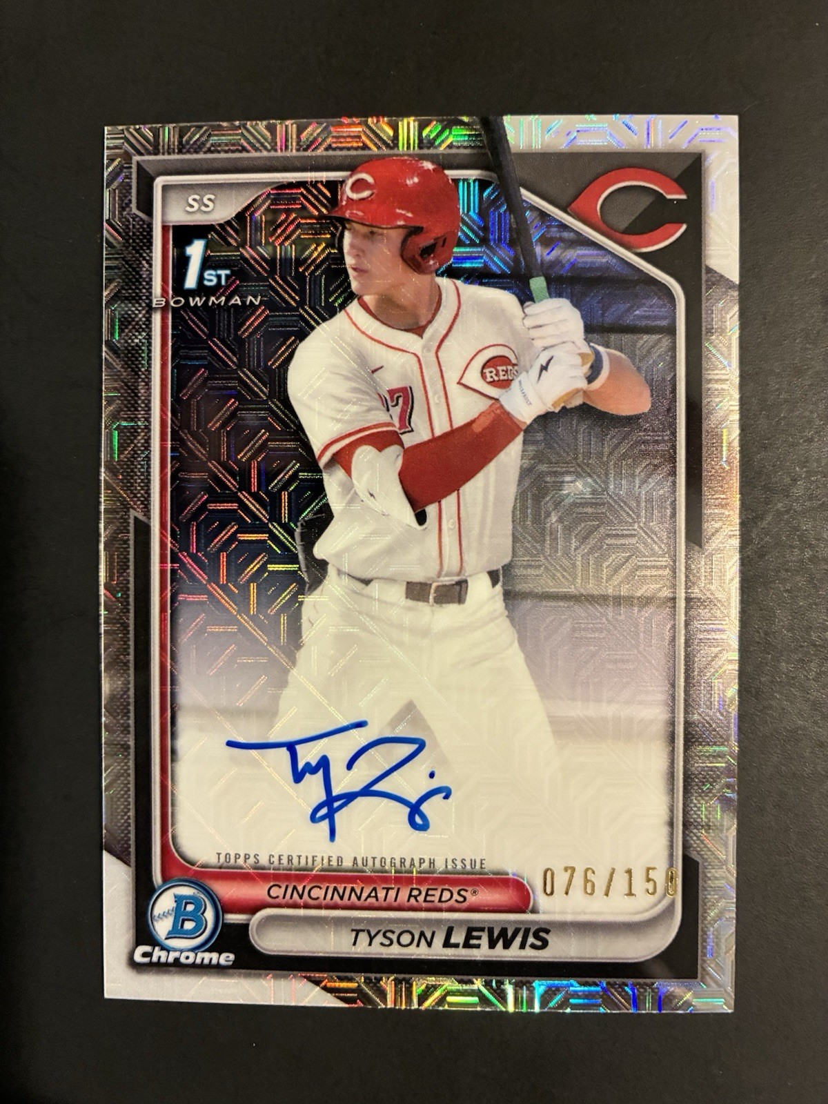 2024 Bowman Draft Tyson Lewis HTA Choice Auto /150 1st Chrome #CPA-TL Reds
