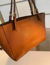 Tory Burch Brown Saffiano Leather. Large buckle tote