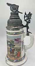 Vtg German Regimental Field Artillery Beer Stein Lithophane Coat of Arms  Cannon