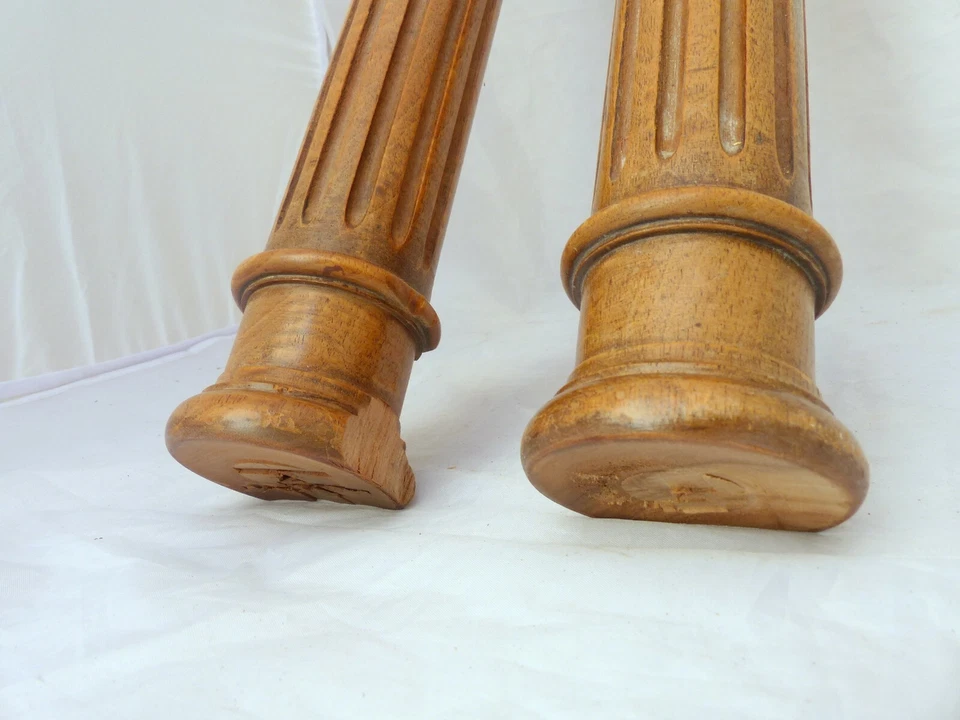 19TH French Antique Pair Turned Carved Walnut Wood Pillar Column 24.8" Accidents - Image 3 of 4