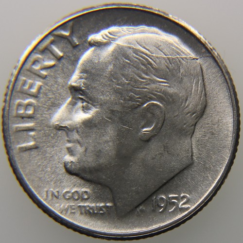 1952 Roosevelt Silver Dime - Spiked head, Abraded Die & Die Chip - Errors - Picture 4 of 7