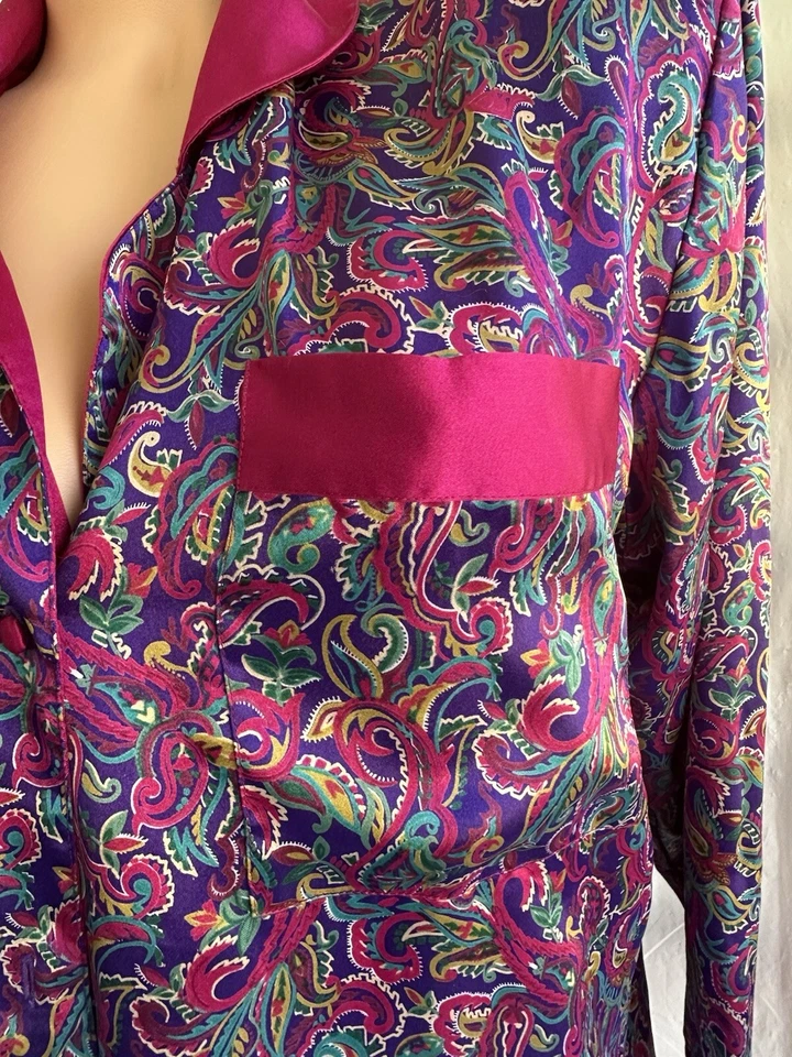 Camisa de dormir vintage cacique satinado cachemir vestido pequeño Foto 2 de 4