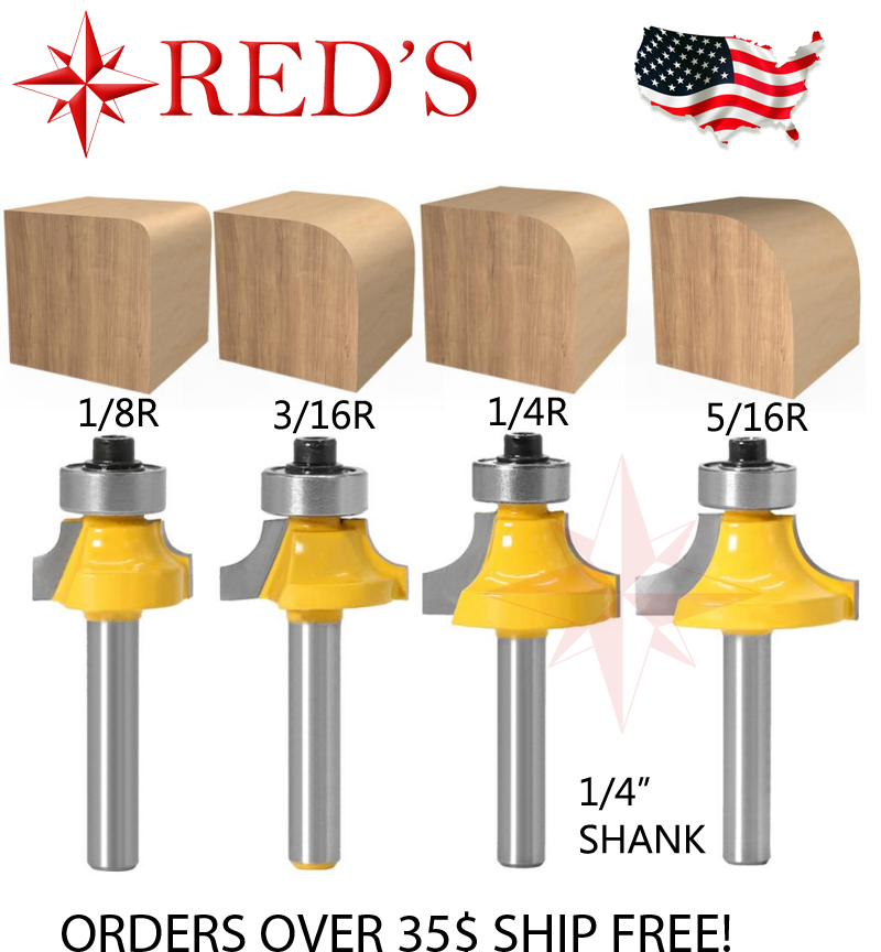 REDS Y683004 4 BIT 1/8,3/16,1/4,5/16 RAD Round Over Router Bit Set 1