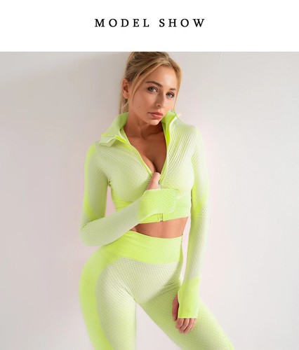 Seamless Yoga Sets Sport Gym Anzüge Wear Laufkleidung Fitnessanzug Langarm - Bild 18 von 35