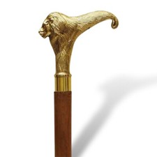 Vintage Solid Brass Lion Head Handle Vintage Style Walking Cane Wooden Stick