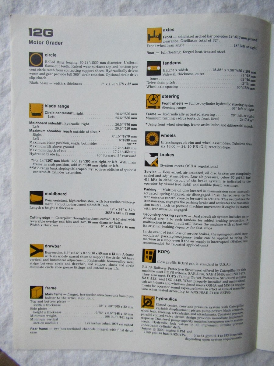 1985 CAT Caterpillar 14G Motor Grader Sales Brochure 6 Pages | eBay