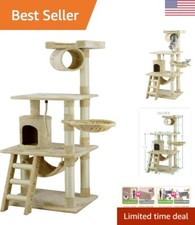Luxury Cat Tree - Faux Fur - Hammock - Basket Bed - Ladder - Tunnel - Condo