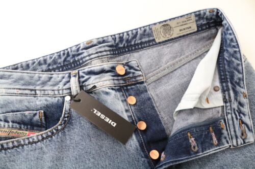 DIESEL Buster 084WL W33/L32 Men Jeans Regular Slim Tapered Light Blue Distressed - Picture 3 of 9