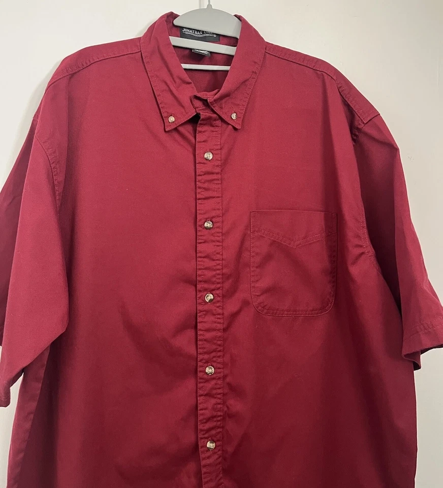 Mens Vintage Cotton Shirt Extra Large Thick Red Short Sleeve - Image 3 of 4
