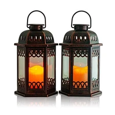Solar Lanterns 2 Pack Bronze Hanging Solar Lights With Flickering Candle Led Ret