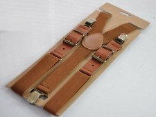 Toffee Brown Elastic Leather Suspenders Braces For all ages