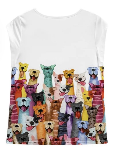Dog Print V Neck T-shirt, short Sleeve Top-Spring & Summer, Women's Clothing. - Picture 3 of 3