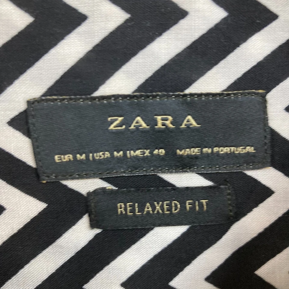 Zara Shirt Mens M Medium Black White Zig-Zag Long Sleeve Button Up 54930 - Image 4 of 4