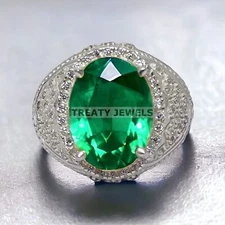 Emerald Oval Cut Gemstone With 925 Sterling Silver Ring For Men's #605 *