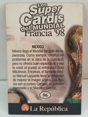 FRANCE 98 Card #96 MEXICO TEAM, 1998 FIFA WORLD CUP TCG Peru Ed