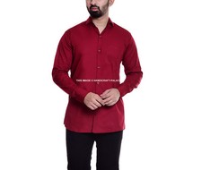 Men's Casual Shirts Plain/Solid Color Long Sleeve Cotton Dress Shirt Tops Indian