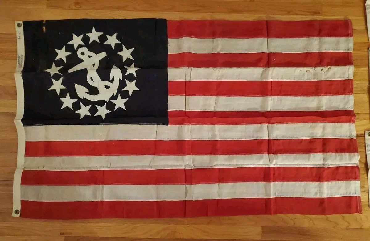 RARE Antique 13 STAR U S Flag Wool Ensign Anchor ANNIN STERLING 36