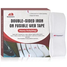 5 Rolls Iron-On Hemming Tape, Extra Strong Adhesive 60GSM, 5 Widths, 5 Yards/Rol