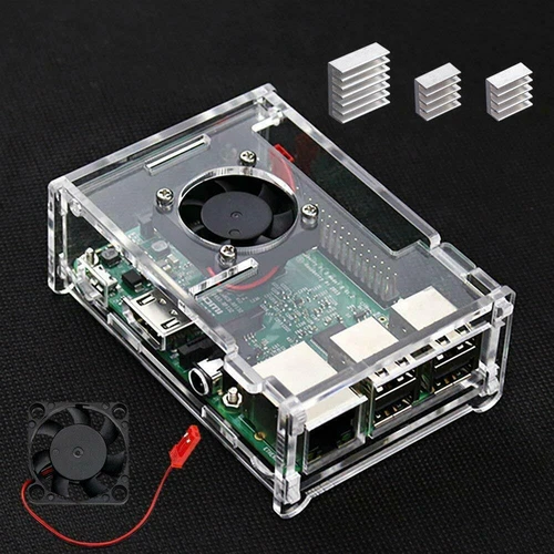 Clear Acrylic Case with Cooling Fan + Heat Sink Kit for Raspberry Pi 3 Model B