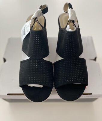 クイーン Liz Claiborne Black Hatcher Open-Toe Slingback Strap Wedges