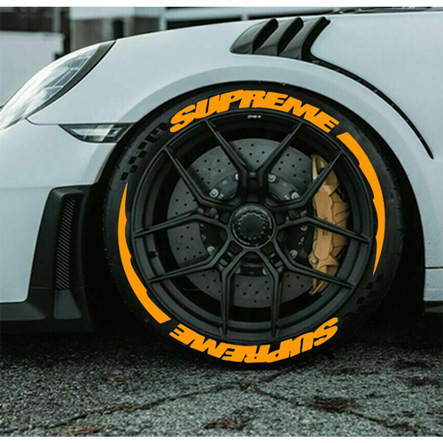 Orange SUPREME Tire Lettering Sticker 1.06" 14"22" Conjoined Letters