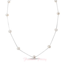 Pretty Women's Freshwater Cultured Pearls Necklace In Sterling Silver,17 Inches