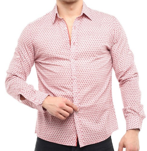 Dress Shirt White Red Floral Polka Dot 