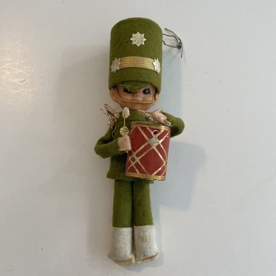 Vintage Green Felt Pixie Elf Drummer Boy Christmas ORNAMENT JAPAN
