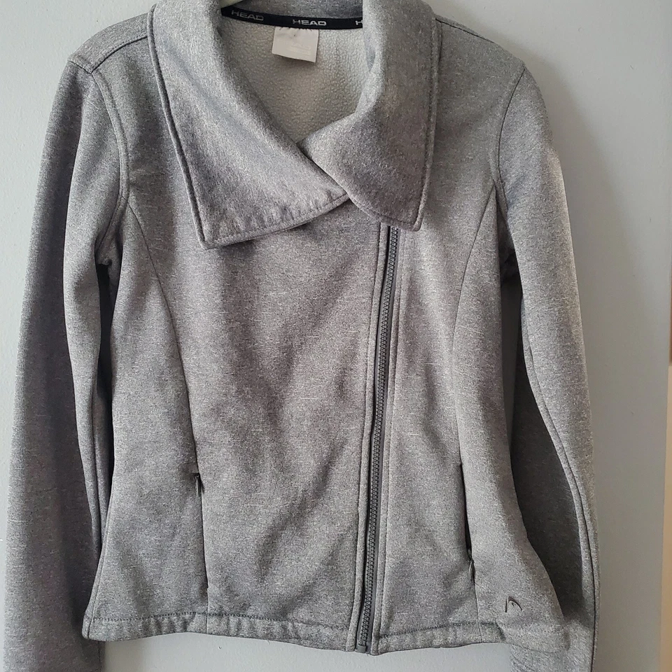Jaqueta Head Feminina Tamanho S Cinza Lã Assimétrica Zíper Completo Athleisure Furos para Polegar - Imagem 2 de 4